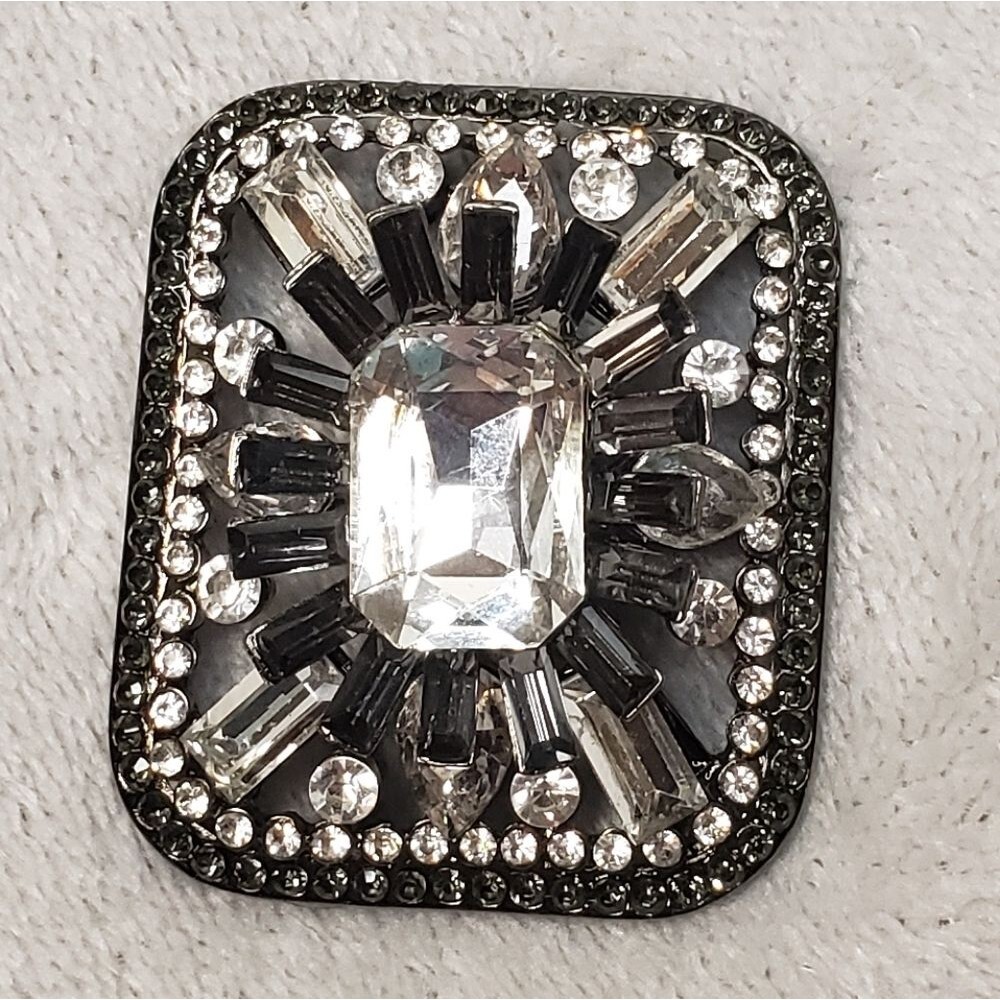 Crystal Rectangle Brooch, Black and clear